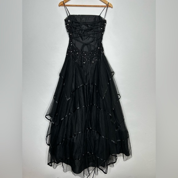 Vintage 90's Blondie Nites Black Tulle Evening Gown Sequins Size 3 Whimsigoth - Picture 2 of 11